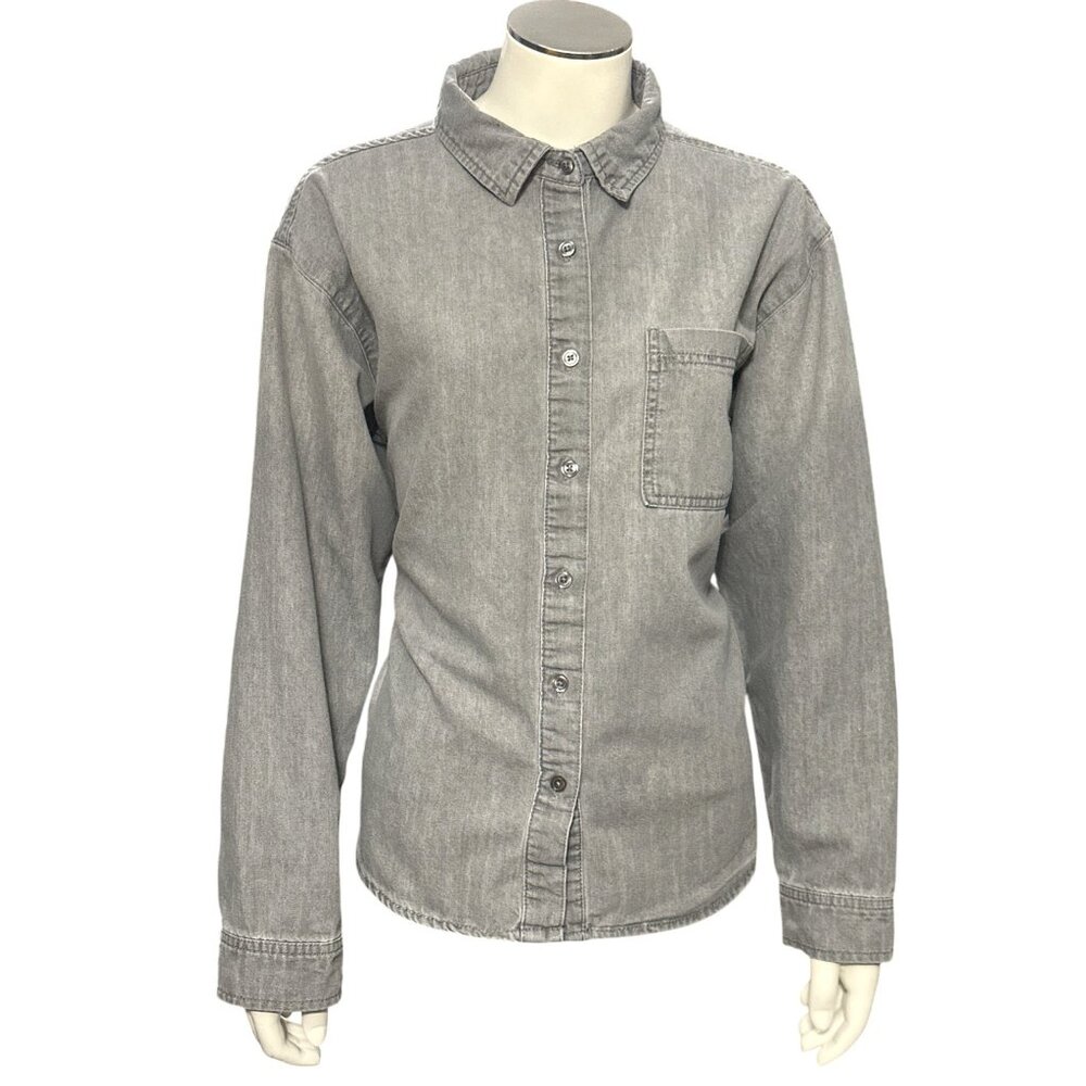 Seven7 Denim Gray Long Sleeve Button Up Shirt Cotton Blend Collar Size Medium